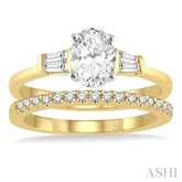 3/4 Ctw Diamond Wedding Set With 5/8 Ctw Baguette & Oval Cut Engagement Ring and 1/6 Ctw Round Cut Diamond Wedding Band in 14K Yellow and White Gold